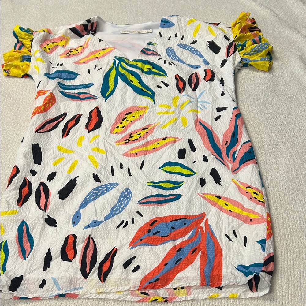 Marie Oliver White and Blue Dress 100% silk